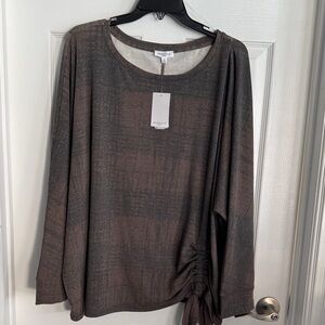 Westbound Brown Long Sleeve Blouse with Side Tie
